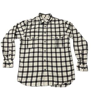 Filson Vintage Flannel Work Shirt Beige Dark Brown Plaid M Long Sleeve